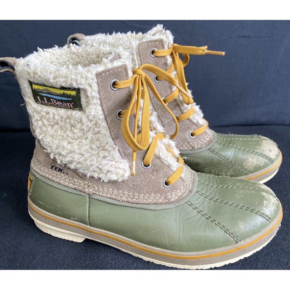LL Bean PRIMALOFT 200 Tek 2.5 Leather Women 7  Winter Snow Boots Sherpa Lined